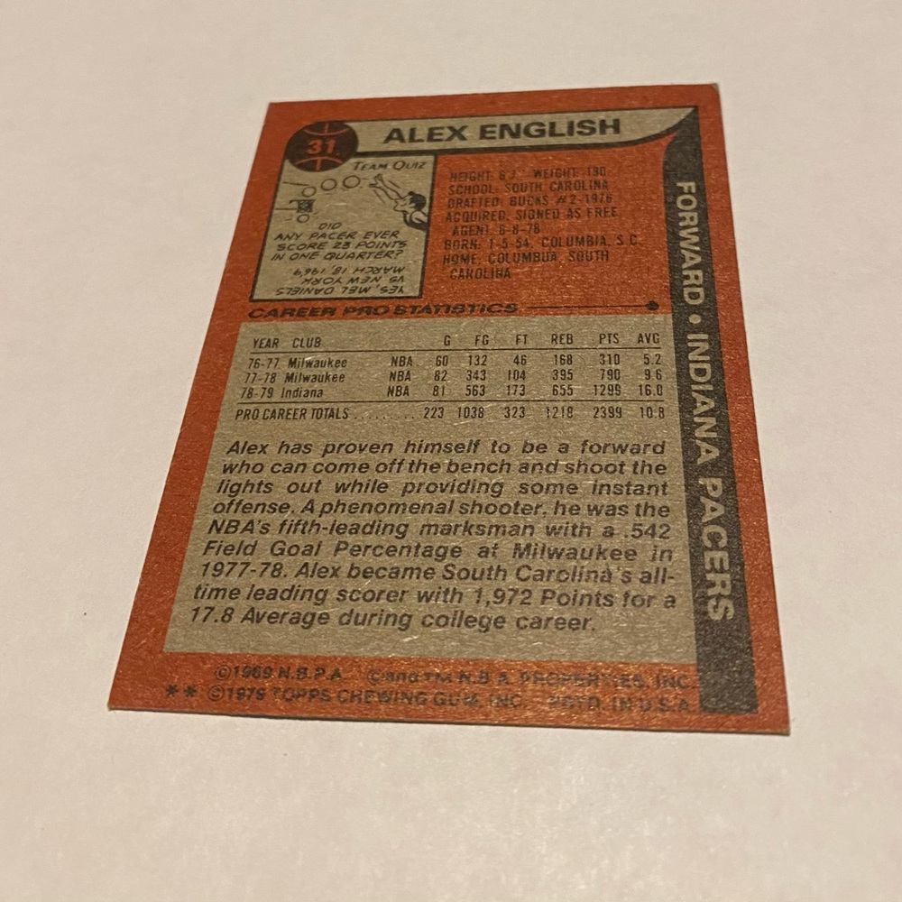 Alex English Rookie 1979 Topps Basketball Card Vintage collectible - Picture 2 of 3